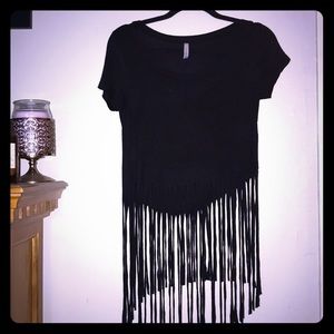 Fringed black T shirt